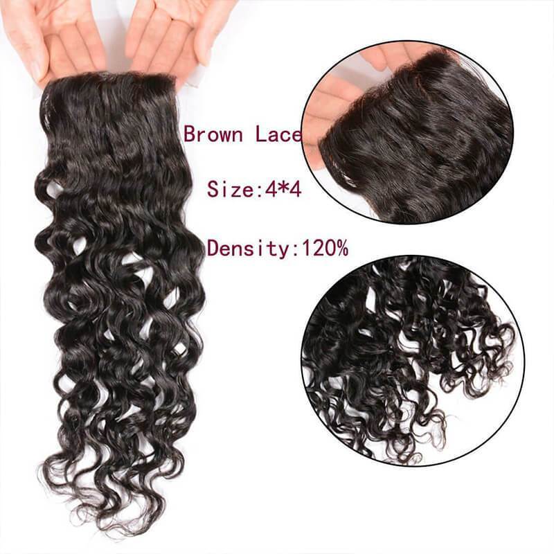 Klaiyi 8A Brazilian Virgin Hair Natural wave 3 Bundles with 1piece Lace Closure Human Hair