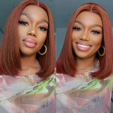 Klaiyi Short Bob Lace Front Wig Reddish Brown Auburn Copper Human Hair for Women