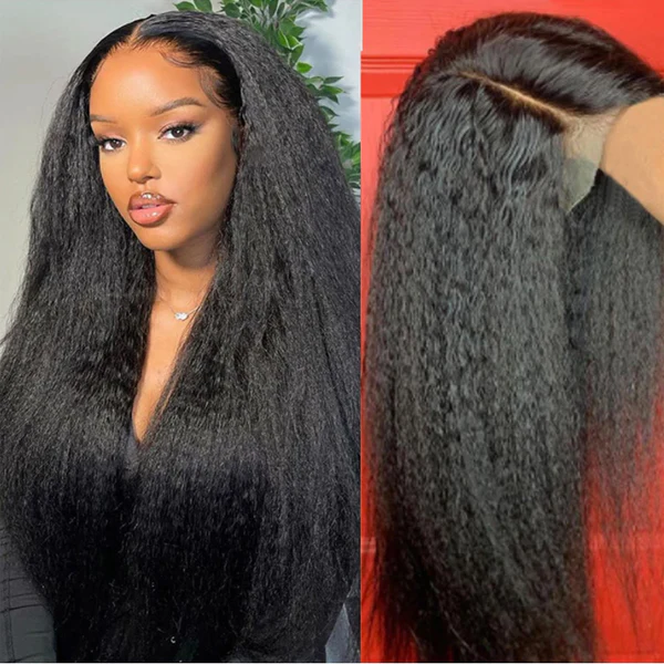 Realistic Kinky Straight Edge Hairline Lace Frontal Wigs Natural Density 60% Off Clearance