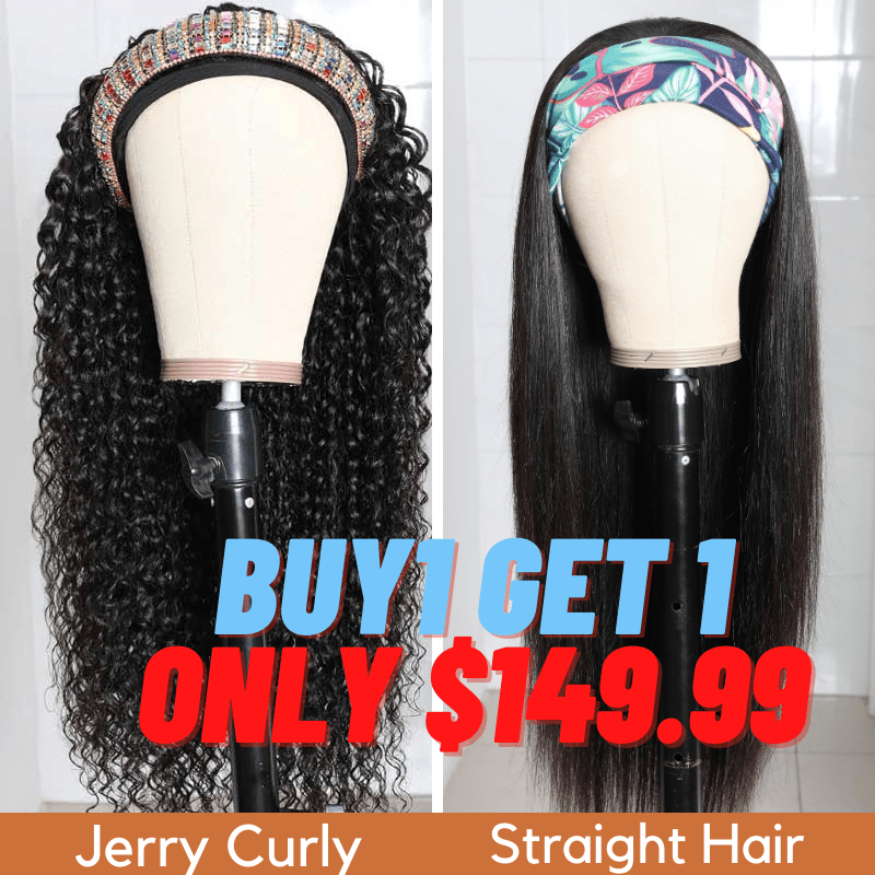 Flash Sale: Buy 1 Get 1 Free Headband Wigs Jerry Curly And Straight Hair Headband Wig Bulk Sale With Gifts