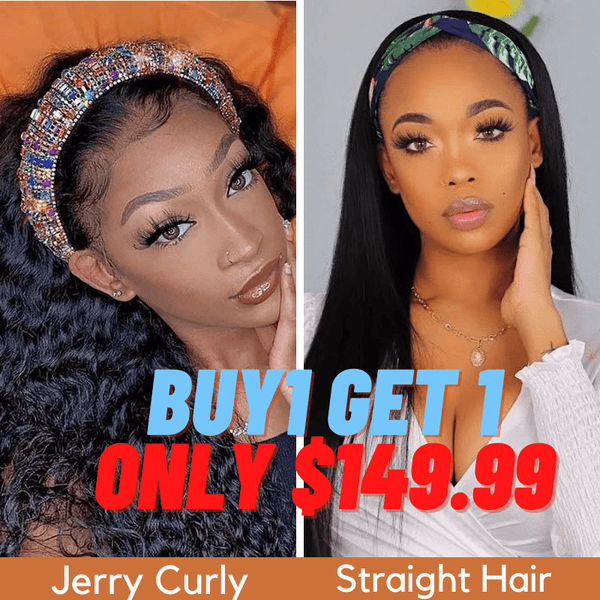 Flash Sale: Buy 1 Get 1 Free Headband Wigs Jerry Curly And Straight Hair Headband Wig Bulk Sale With Gifts