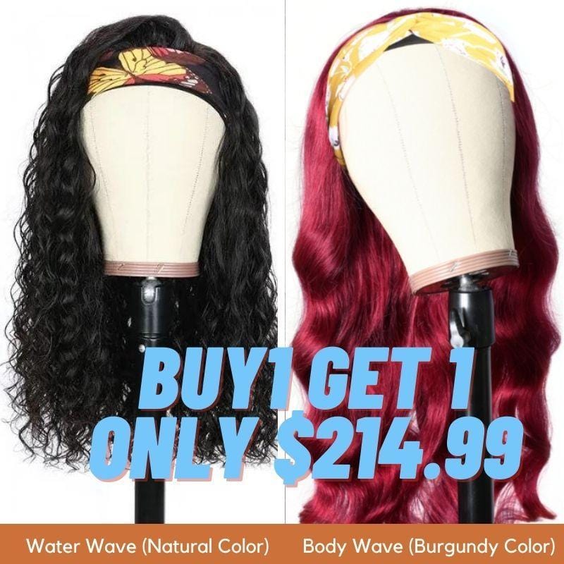 Flash Sale: Buy 1 Get 1 Free Headband Wigs Water Wave And Burgundy Color Body Wave Headband Wig Bulk Sale With Gifts