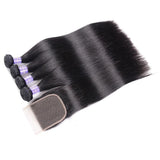 Klaiyi Remy Hair Brazilian Straight Hair 4 Bundles with 4*4 Lace Closure Youth Series