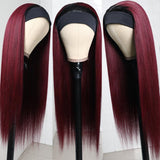 Klaiyi Dark Root 1B99J Burgundy Red Color Natural Yaki Straight Glueless Headband Wigs - Clearance Flash Sale