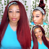 Klaiyi Dark Root 1B99J Burgundy Red Color Natural Yaki Straight Glueless Headband Wigs - Clearance Flash Sale