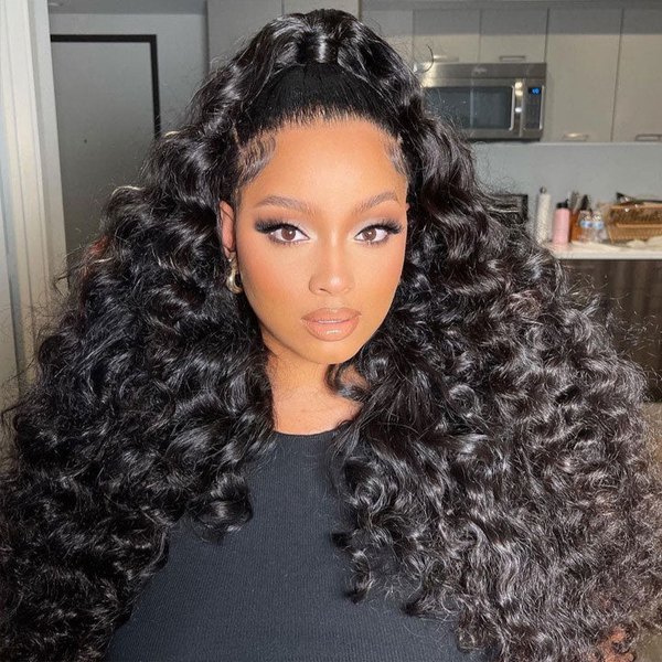 Klaiyi 13x4 Lace Front 180% Density Flash Sale Spiral Funmi Curl Transparent Lace Frontal Wig
