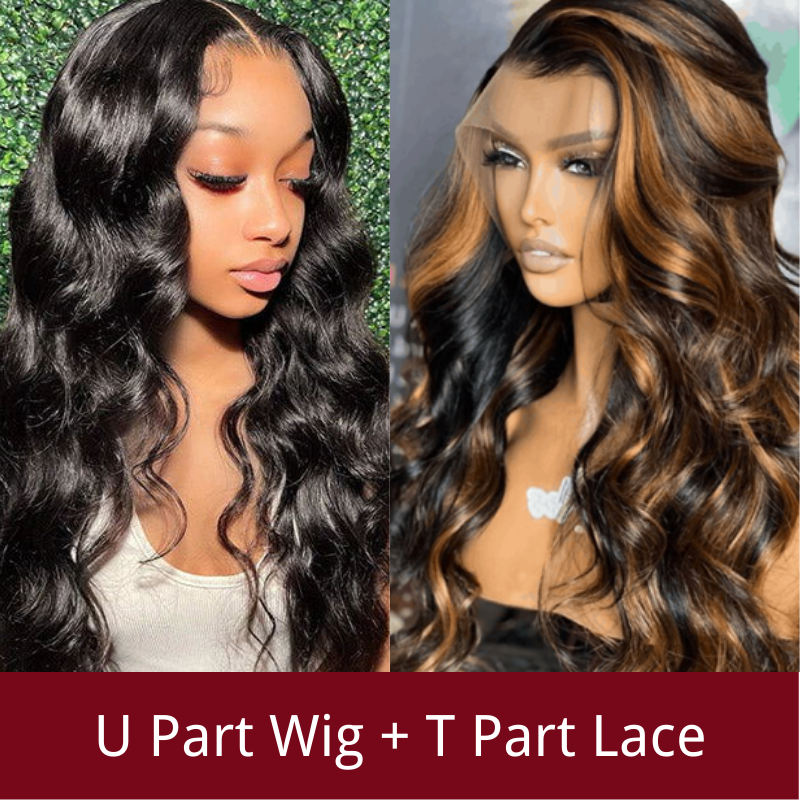 Klaiyi Dark Root Brown Balayage Highlight T Part Wig + U Part Body Wave Wig Flash Sale