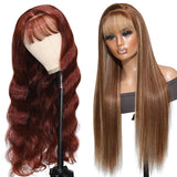 Buy 1 Get 1 60% OFF,Code:OFF60 | Klaiyi Reddish Brown/Blonde Highlight 13x4 Lace Frontal Wig Human Hair With Bangs