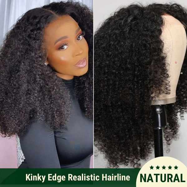 Klaiyi Pre-Cut Lace Kinky 4C Hair Afro Kinky Curly Human Wig Realistic Lace Frontal Big Curly Wig Flash Sale