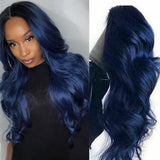 Klaiyi Hair Trendy Blue Body Wave Human Hair Lace Front Wig for Women