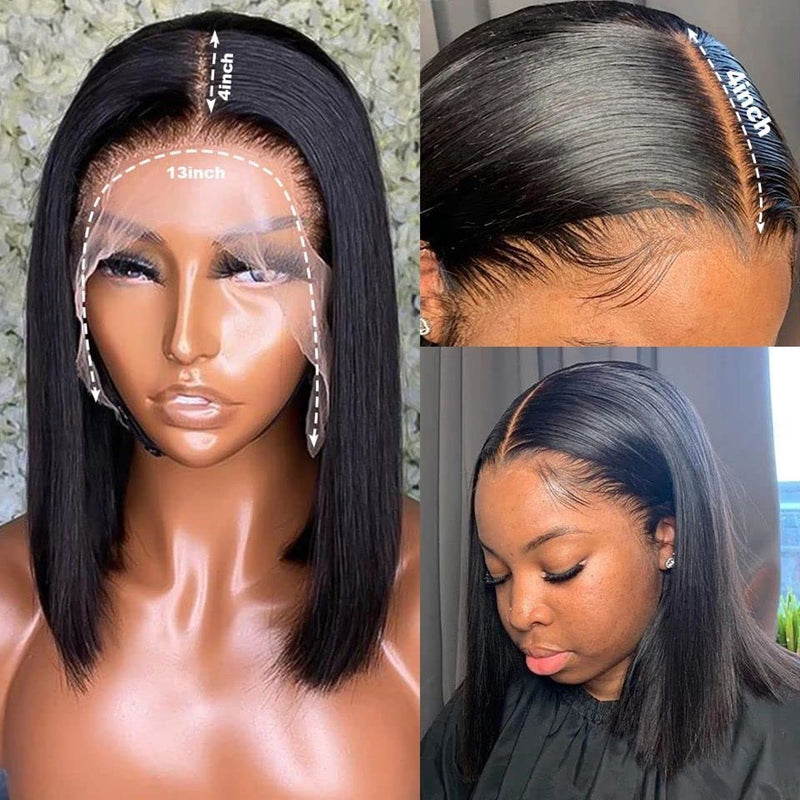 Klaiyi 13x4 Lace Front Bob Wigs Short Human Hair Wigs For Women Summer Style