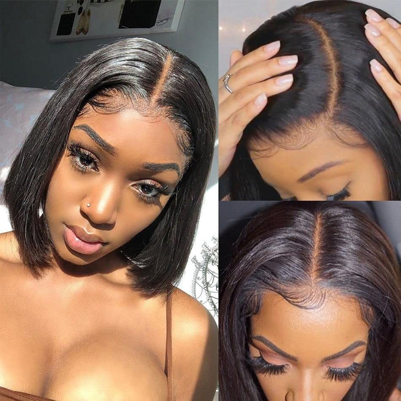 Klaiyi 13x4 Lace Front Bob Wigs Short Human Hair Wigs For Women Summer Style