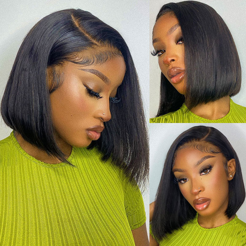 Klaiyi 9A 13*4 150% density Straight Short Bob Wig Lace Front Human Hair Wigs For Black Women