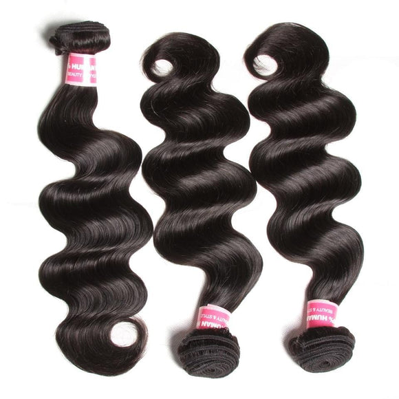 Klaiyi Malaysian Body Wave, lot de 3 mèches avec fermeture frontale en dentelle d'oreille à oreille, 100% cheveux humains vierges. 