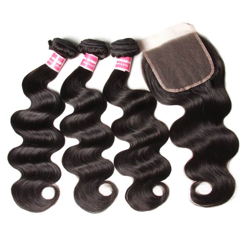 Klaiyi Brazilian Hair Body Wave Virgin Human Hair 3Bundles with 1pc Lace Closure