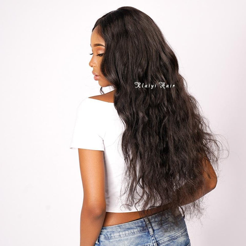 Klaiyi Brazilian Virgin Body Wave Hair 3 Bundles With Lace Frontal Hair Closure