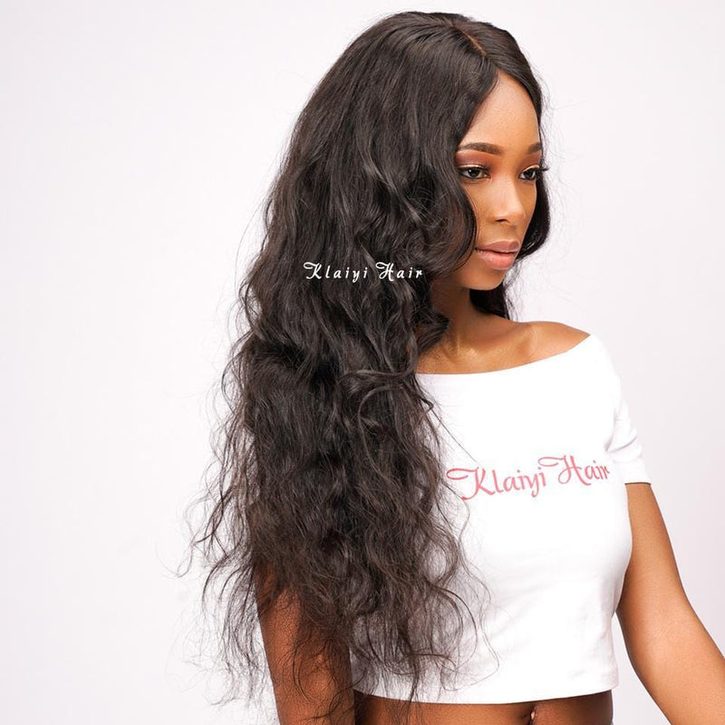 Klaiyi Brazilian Virgin Body Wave Hair 3 Bundles With Lace Frontal Hair Closure