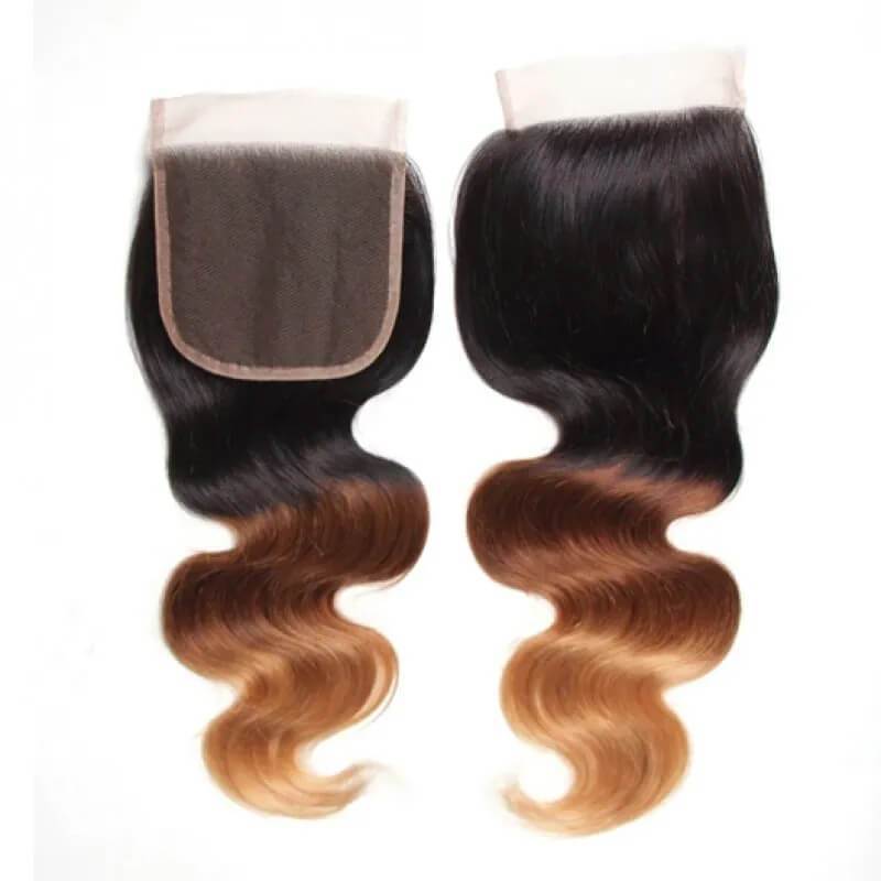 Ombre T1B/4/27 Human Hair Lace Closure 4*4 Body Wave Hair Closure-Klaiyi Hair