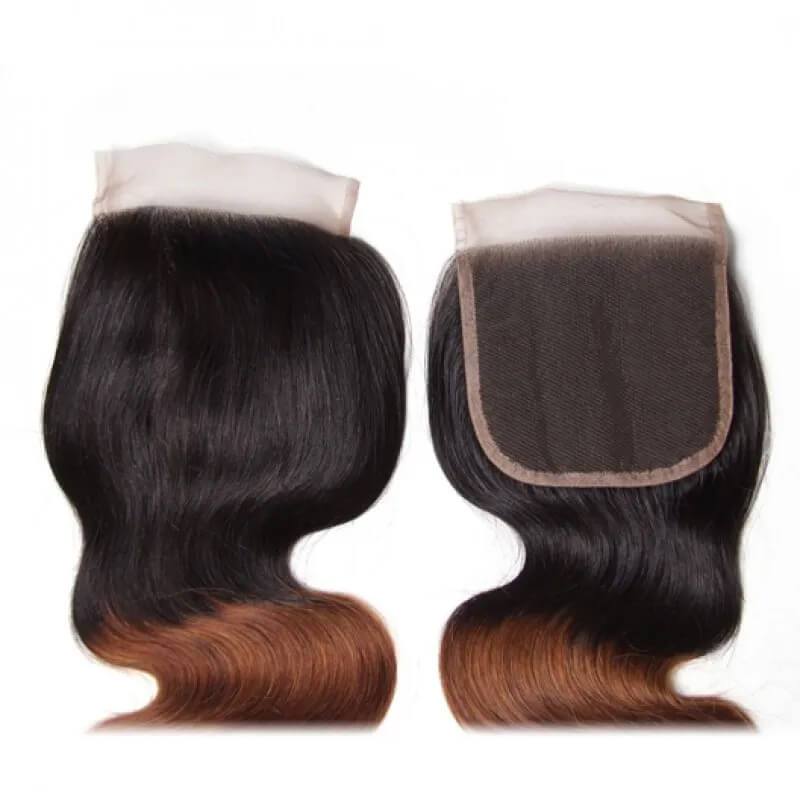 Ombre T1B/4/27 Human Hair Lace Closure 4*4 Body Wave Hair Closure-Klaiyi Hair