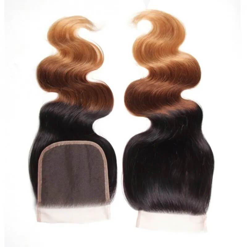 Ombre T1B/4/27 Human Hair Lace Closure 4*4 Body Wave Hair Closure-Klaiyi Hair