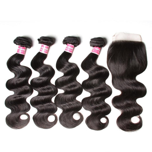 Onda Corporal Virgen Malasia 8a 4 Paquetes con Cierre de Encaje 4*4, Sin Caída y Libre de Enredos-Klaiyi Hair