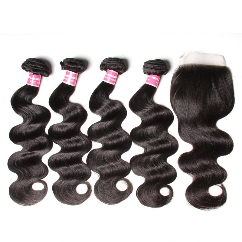 8a Virgin Malaysian Body Wave 4 Bundles with 4*4 Lace Closure, No Shedding and Tangle Free-Klaiyi Hair