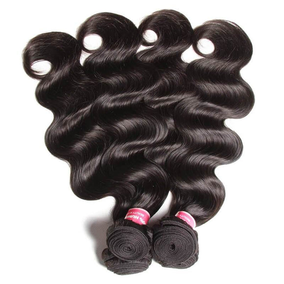 Klaiyi Peruvian Virgin Body Wave 4 Pcs with Lace Closure, 7a Grade Virgin Human Hair Weave Extensions