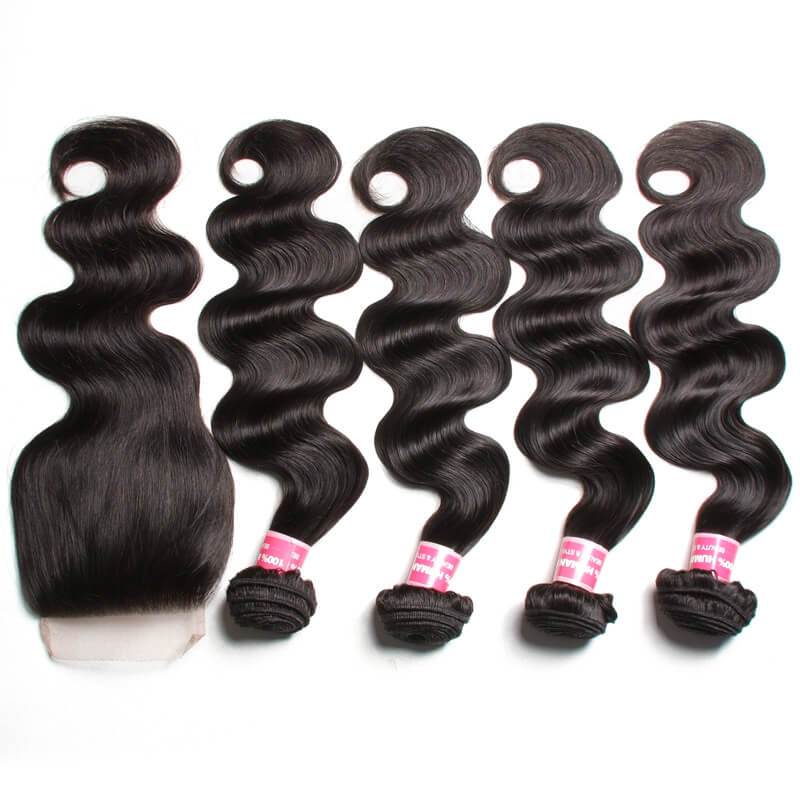 8a Virgin Malaysian Body Wave 4 Bundles with 4*4 Lace Closure, No Shedding and Tangle Free-Klaiyi Hair