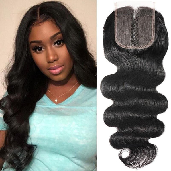 Klaiyi Body Wave Virgin Hair Middle part with 4x4 T Part Lace Closure Best Virgin Human Hair