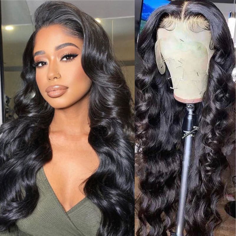 Klaiyi 200% Density 5x5 HD Lace Closure Glueless Wig Body Wave Virgin Human Hair