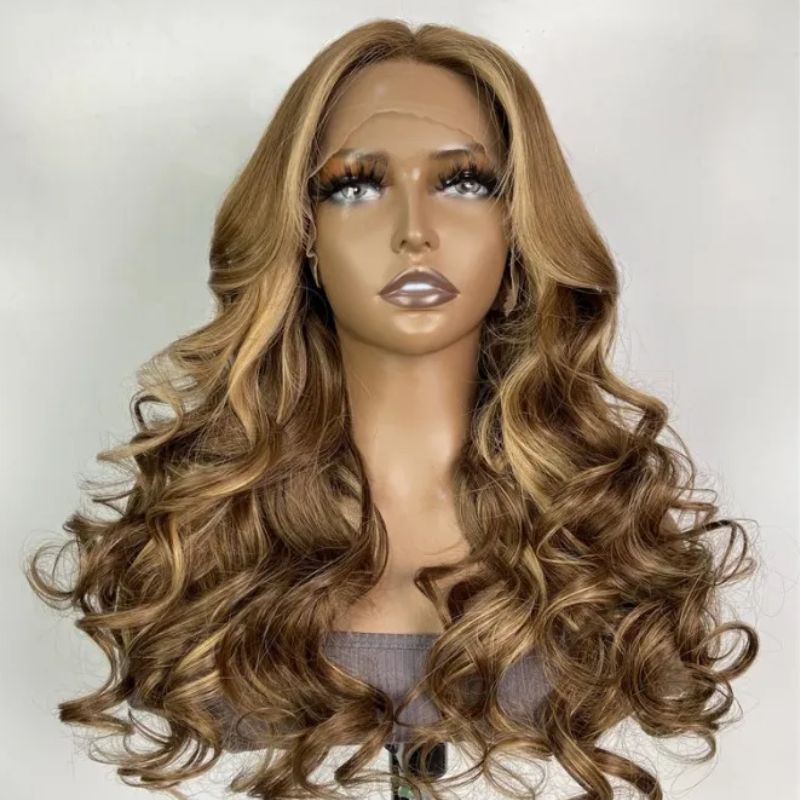 Klaiyi Butterscotch Blonde Highlight 13x4 Lace Frontal Loose Body Wave Virgin Human Hair