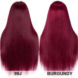 Klaiyi 180% Best Precolored 99J Silk Straight Lace Part Human Hair Wigs Flash Sale