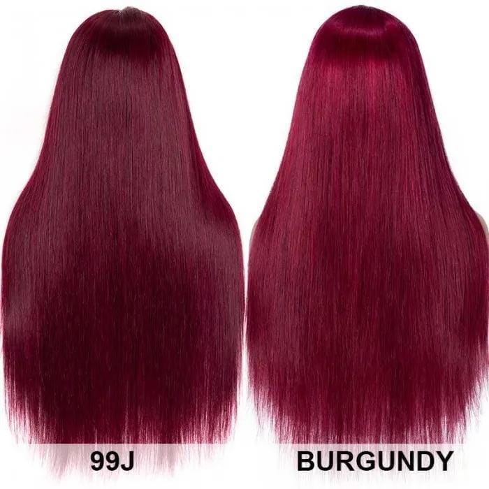 Klaiyi 180% Best Precolored 99J Silk Straight Lace Part Human Hair Wigs Flash Sale