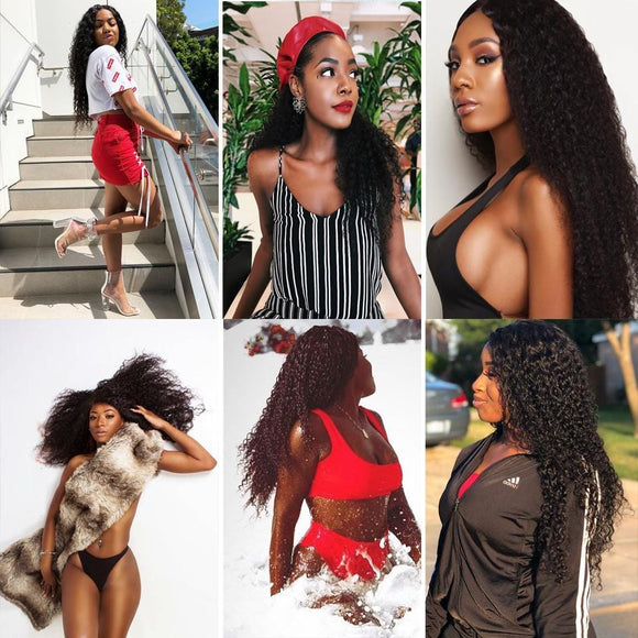 Klaiyi Peruvian Curly Hair 4 Bundles with Lace Frontal Closure