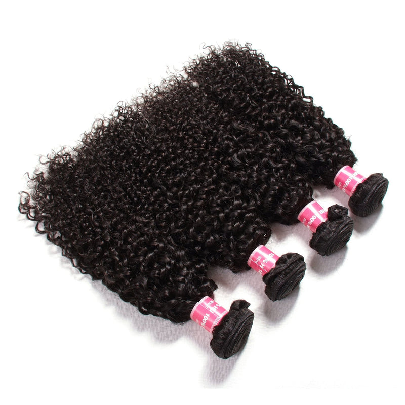 Klaiyi 4 Bundles Peruvian Jerry Curly Hair Weave Bundles with 4*4 Lace Closure, 7a Grade, 100% Human Hair