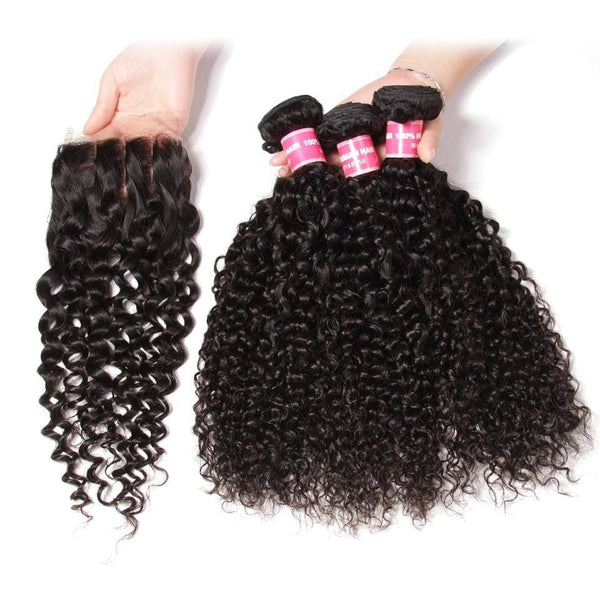 Peruvian curly hair 3 Bundles with 4*4 closure-Klaiyi Hair