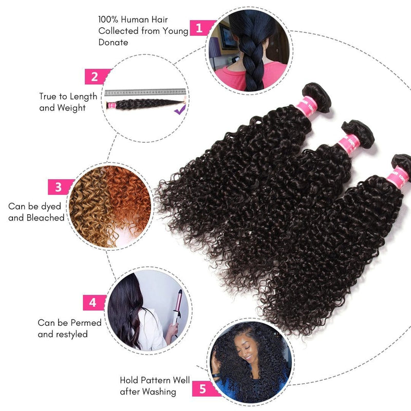 Klaiyi Hair Brazilian Curly Hair 3 Bundles with 5*5 Closure Cuticle Aligned Curly Weave with Free Part Closure