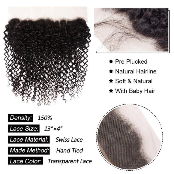 Klaiyi Hair Cheveux bouclés 13x4 Lace Frontale transparente en cheveux humains vierges Lace Frontale d'oreille à oreille 