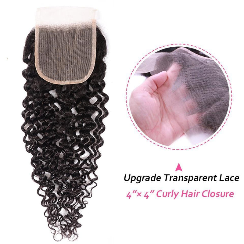 Klaiyi Hair 8A Grade Curly Hair Invisible Lace Closure 4x4 Swiss Lace Closure Free Part