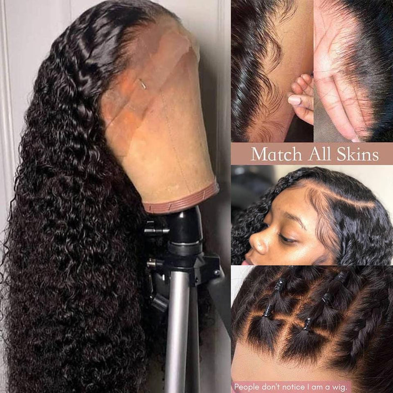 Klaiyi Hair Brazilian Curly Hair Invisible Lace Frontal Wigs 13x4 Human Hair Wigs with Baby Hair