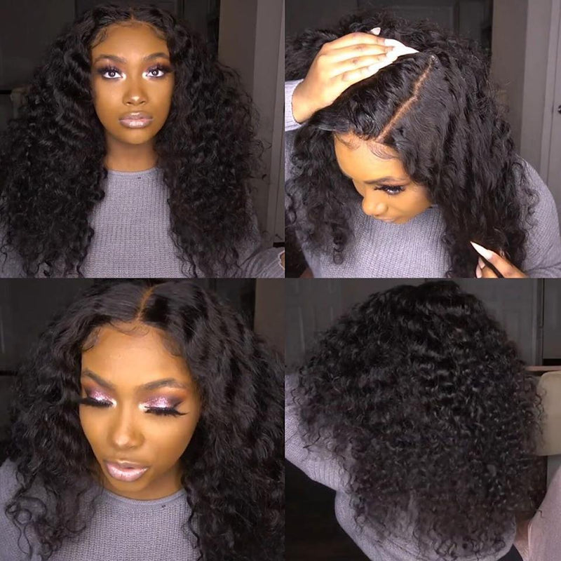 Klaiyi Hair Brazilian Curly Hair Invisible Lace Frontal Wigs 13x4 Human Hair Wigs with Baby Hair