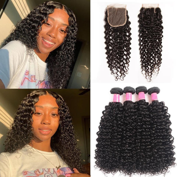 Brazilian Virgin Curly Hair 4 Bundles with 4*4 Lace Closure-Klaiyi Hair