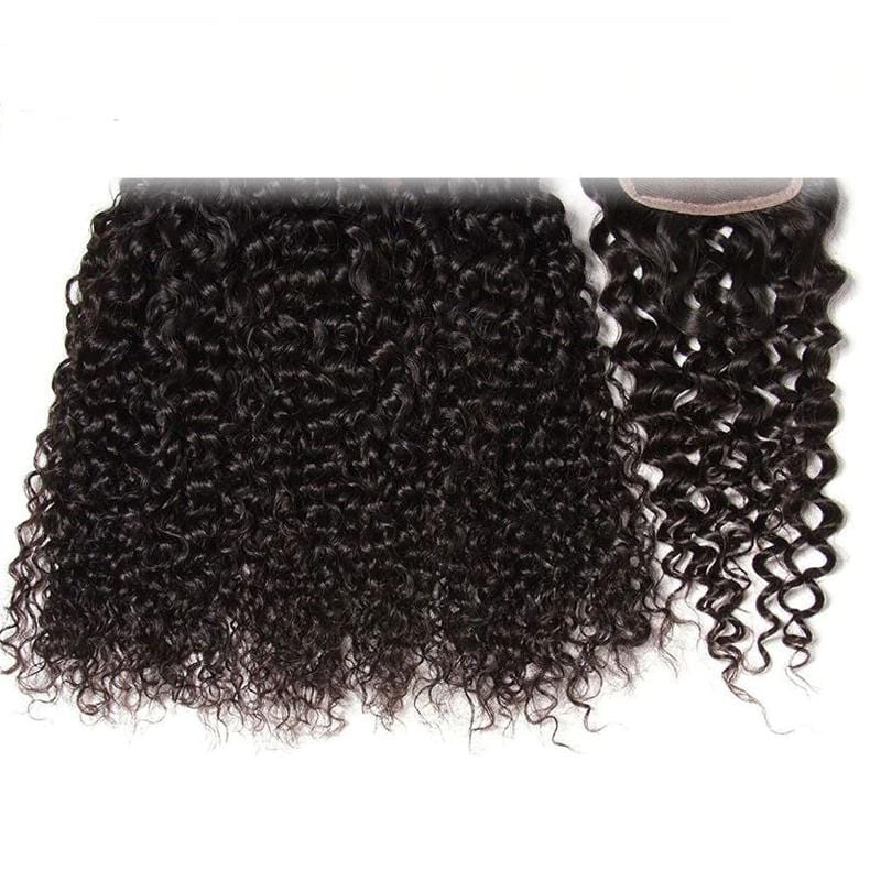 Klaiyi Remy Hair Brazilian 100% Human Hair Curly Hair 3 Bundles with 4*4 Lace Closure Youth Series