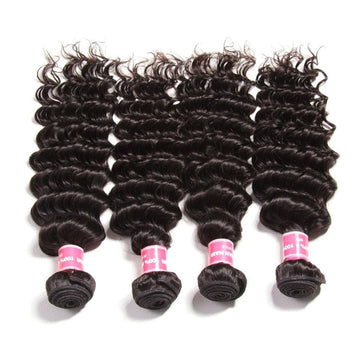Klaiyi Peruvian Deep Wave 4 Bundles with 13*4 Lace Frontal Closure
