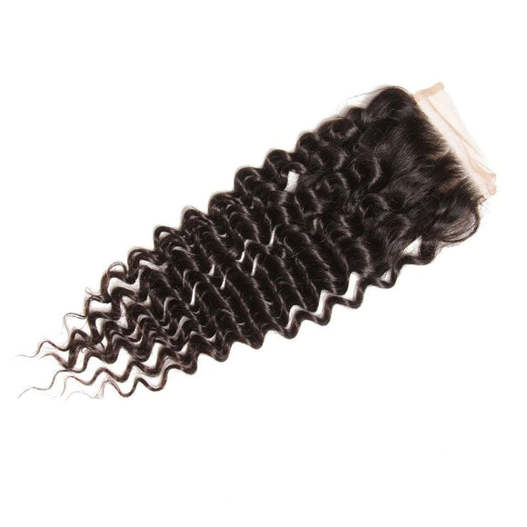 Peruvian Deep Wave 3 Bundles with 4*4 Lace Closure Deals-Klaiyi Hair