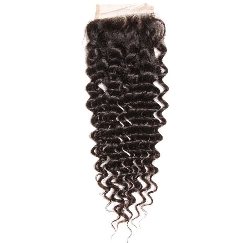 Klaiyi 4 Bundles Brazilian Deep Wave Hair with 4*4 Lace Closure