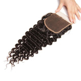Klaiyi 4 Bundles Malaysian Deep Wave Curly Hair with 4*4 Lace Closure