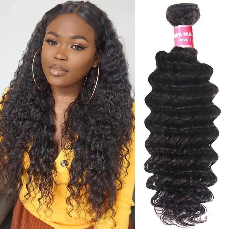 Klaiyi Virgin Human Hair Deep Wave Curly 1 Bundle Deal Hair Weave Extensions