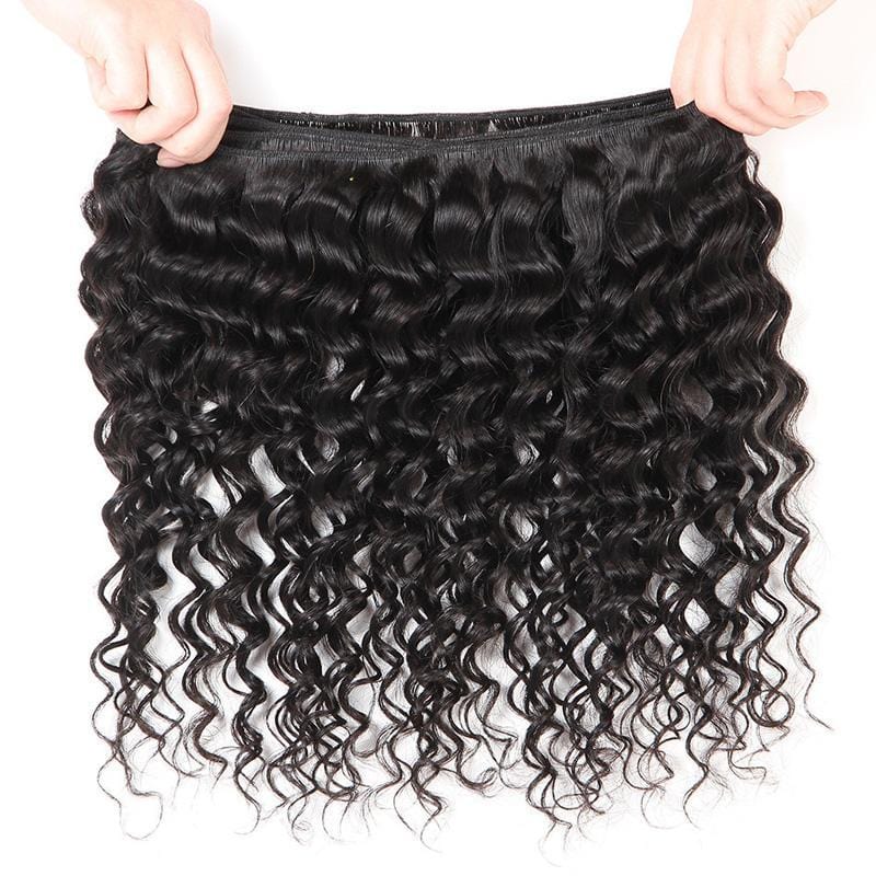 Klaiyi Malaysian Deep Wave Curly Hair 3 Bundles with 13*4 Ear to Ear Lace Frontal Closure