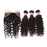 Peruvian Virgin Deep Wave Curly Hair 3 Bundles with Ear to Ear 13*4 Lace Frontal Closure Deals-Klaiyi Hair